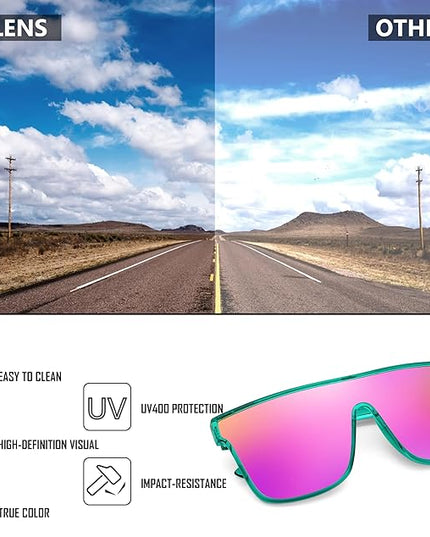 FEISEDY Sunglasses for Women Men, Fashion Mirrored Single Lens, Driving Beach Sunnies UV400 Shades B2996