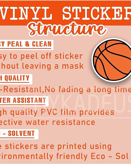 (3Pcs) Basketball Stickers Waterproof Vinyl Basketball Ball Decals for Water Bottle, Tumbler, Laptop, Phone Case, Poster Board, Scrapbooking, Team Players, Coach, 3" x 3"