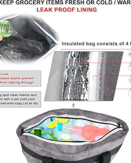 BeeGreen Cooler Bag Soft Leakproof Insulated Tote with Zipper for Beach Travel Grocery