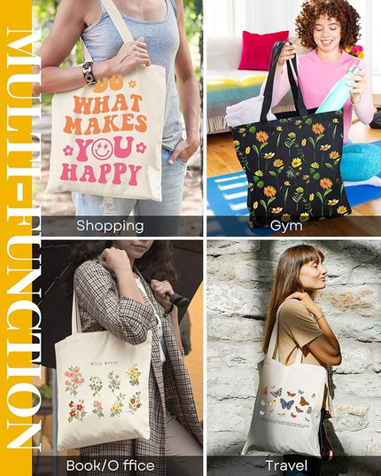 AUSVKAI Canvas Tote Bag Aesthetic for Women, Cute Reusable Cloth Cotton Bags for College Shopping Beach Grocery Trendy Gifts