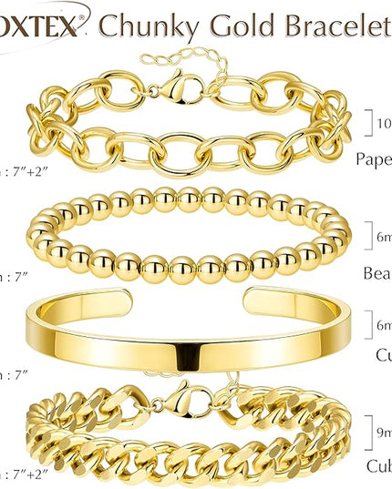 Gold Bracelets Set for Women Stack, Dainty Thick Bracelets Stack for Women Trendy, Simple Thin Gold Plated Cuff Stackable Bracelets With Beaded Cuban Paperclip Snake Rope Bangle Hand Chain Jewelry Gifts for Women Non Tainish