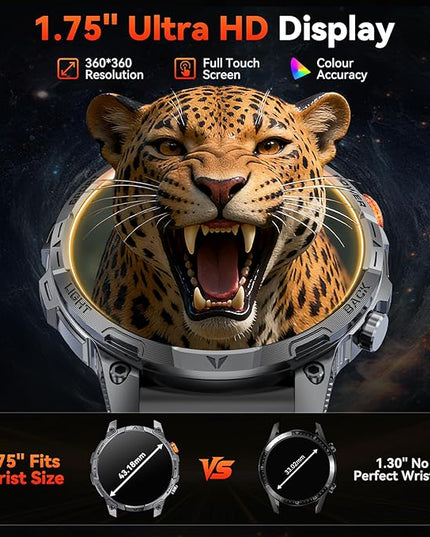 Military Smart Watches for Men,1.75″ Smartwatch with 100-Day Ultra-Long Battery/Flashlight,Fitness Watch for Heart Rate/Sleep/Calling/110+ Sports Mode Smart Watch for Android iOS 1000 mAh