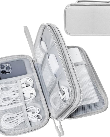 Electronics Travel Organizer,Portable Waterproof Electronic Travel Storage Bag for Small Charging Cord Storage,Charger,Small Electronics,SD Card etc,for Travel,Business - Grey