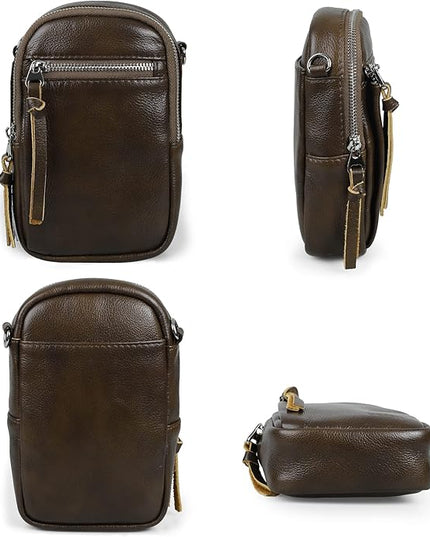befen Genuine Leather Crossbody Cell Phone Purse for Women, Small Zip Around RFID Blocking Crossbody Wallet Bags