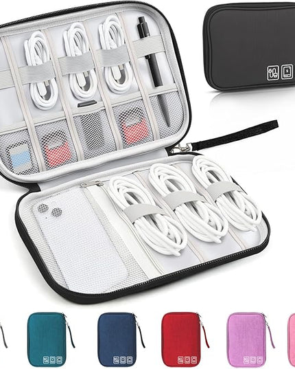 Travel Cable Organizer Bag, Electronics Organizer Tech Pouch with Double Layers for Cords, Chargers, Phone, Earphones, USBs, SD Cards - Travel Essentials Portable Waterproof Tech Pouch