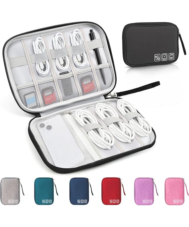 Travel Cable Organizer Bag, Electronics Organizer Tech Pouch with Double Layers for Cords, Chargers, Phone, Earphones, USBs, SD Cards - Travel Essentials Portable Waterproof Tech Pouch
