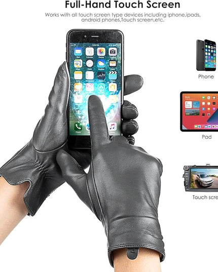 Womens Winter Leather Touchscreen Texting Warm Driving Lambskin Pure Genuine leather Gloves