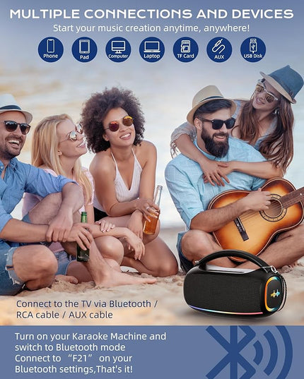 Portable Bluetooth Wireless,60W Loud Speaker with Bass,12H Playtime,IPX5 Waterproof,Stereo Loud Sound,Deep Bass,for Pool,Work,Beach,Outdoor,Workshop,Gift Portable Speaker with TWS (Black)