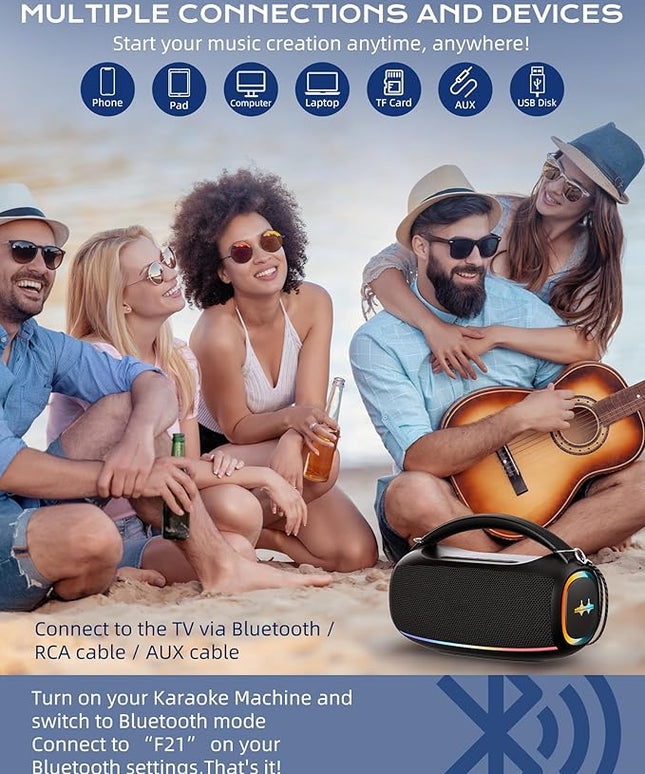 Portable Bluetooth Wireless,60W Loud Speaker with Bass,12H Playtime,IPX5 Waterproof,Stereo Loud Sound,Deep Bass,for Pool,Work,Beach,Outdoor,Workshop,Gift Portable Speaker with TWS (Black)