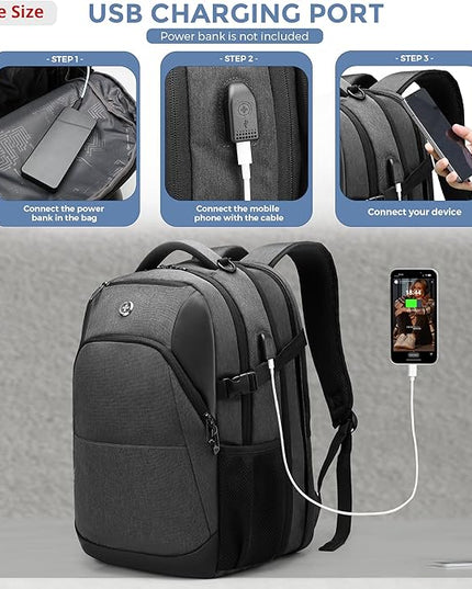 Swissdigital Design Travel Laptop Backpack for Men and Women, 35L Expandable Large College Backpack with USB Charging Port for Fits 17 Inch Notebook, Grey | SD1671-02