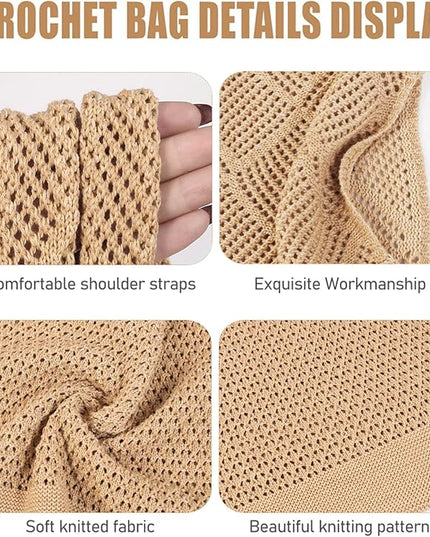 COOKOOKY Crochet Beach Tote bag Summer Beach Bag for Women Aesthetic Mesh Tote Bag Hippie Bag Knit Bag