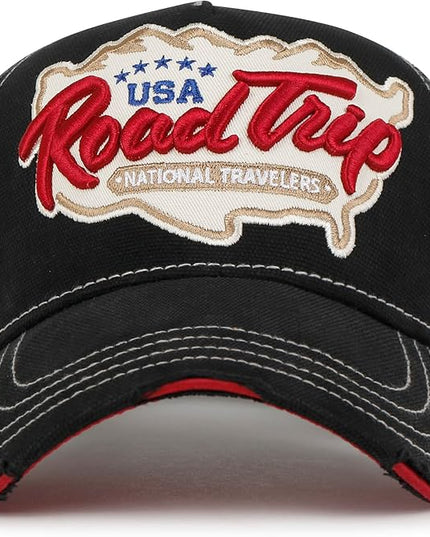ililily Premium Road Trip Vintage Distressed Snapback Trucker Hat Baseball Cap