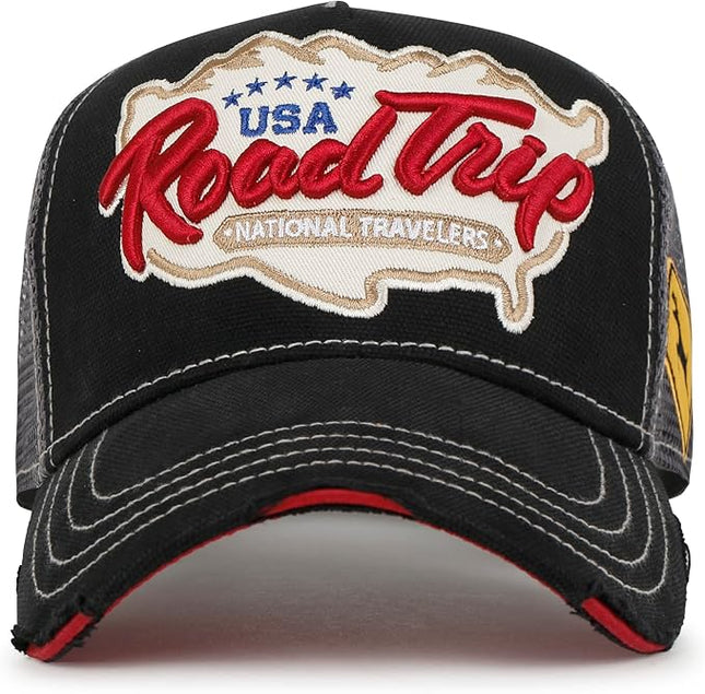 ililily Premium Road Trip Vintage Distressed Snapback Trucker Hat Baseball Cap