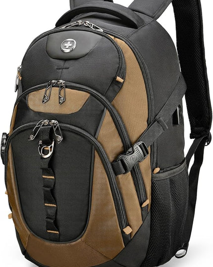 Swissdigital Design Laptop Backpack, Travel Backpack with USB Charging Port Fits 15.6 inches Computer, 31L College School Bookbag for Men,Tan/Black | SD803-34