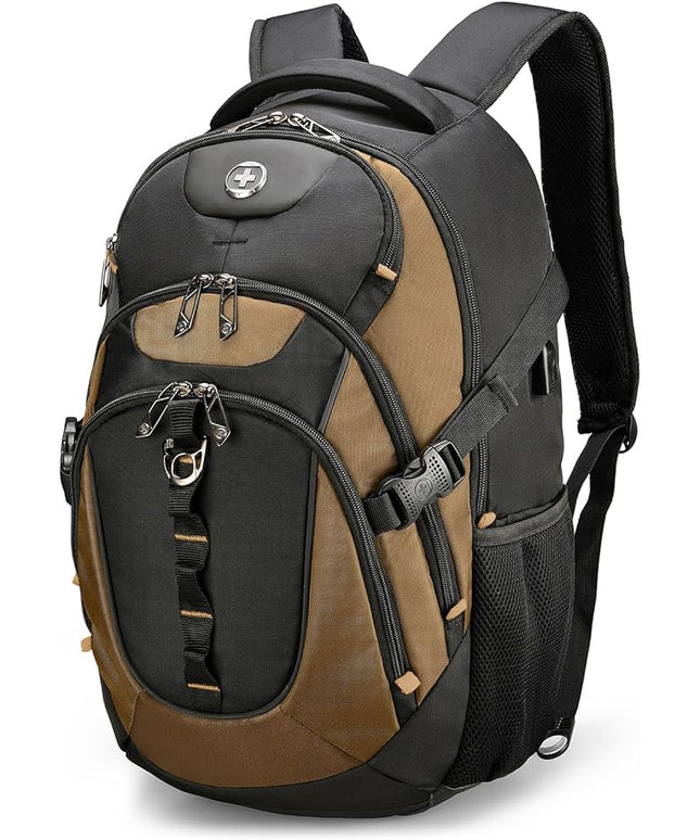 Swissdigital Design Laptop Backpack, Travel Backpack with USB Charging Port Fits 15.6 inches Computer, 31L College School Bookbag for Men,Tan/Black | SD803-34