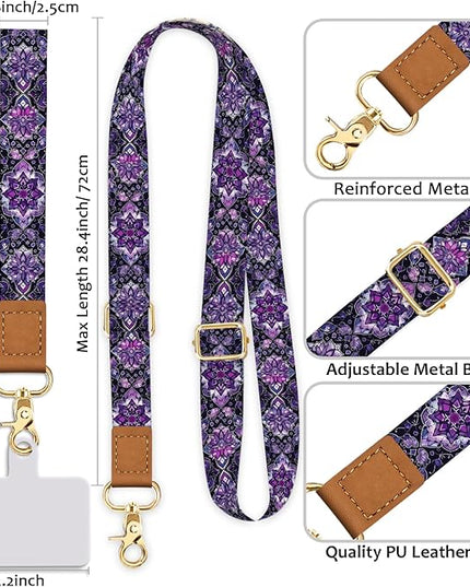 Phone Lanyard Crossbody Strap, Boho Bohemian Cell Phone Lanyards for around the Neck Wristlet Wrist Strap Adjustable for Key Case ID Badges Accessories Travel Essentials