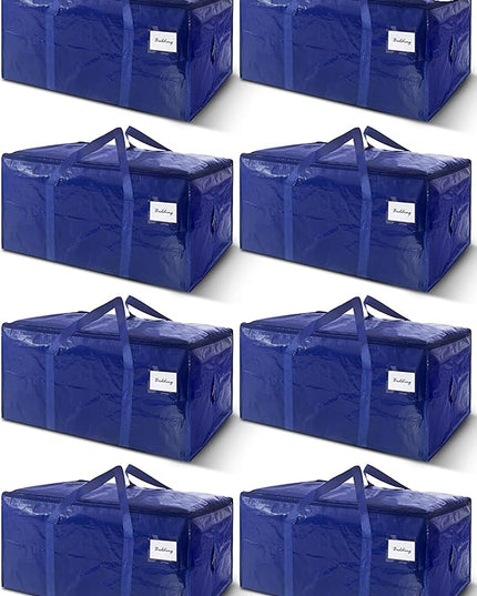 8 Pack Extra Heavy Duty Large Moving Bags with Strong Zipper & Carrying Handles, Sturdy Clothes Storage Bag Totes Bins, Packing Bags Moving Boxes College Moving Supplies, Dark Blue - 33 gal