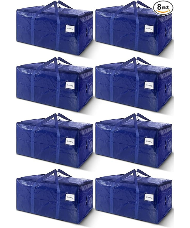 8 Pack Extra Heavy Duty Large Moving Bags with Strong Zipper & Carrying Handles, Sturdy Clothes Storage Bag Totes Bins, Packing Bags Moving Boxes College Moving Supplies, Dark Blue - 33 gal