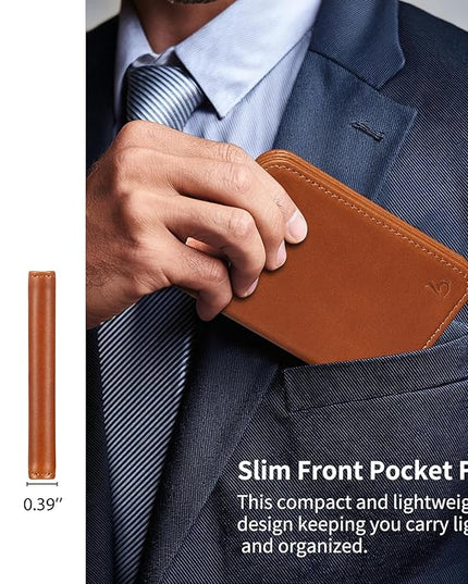 Belemay Minimalist Bifold Magnetic Wallet Compatible with MagSafe, Slim Card Holder for 4 Cards, Vegetable-Tanned Leather, Compatible with iPhone 17/16/15/14/13/12 Series and MagSafe Cases, Brown