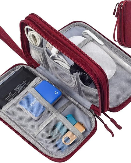 Electronics Accessories Organizer Pouch Bag, Travel Universal Organizer for Cable, Charger, Phone, SD Card, Business Travel Gadget Bag (Wine Red)