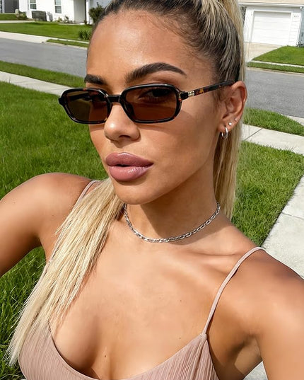 Retro Rectangle Sunglasses for Women Men Trendy Vintage Small Square Sun Glasses 90s Fashion Cute Sunnies CL010