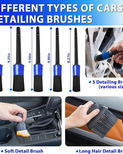 THINKWORK Car Cleaning Kit Car Detailing Kit,Car Cleaning Kit Interior Cleaner with High Power Blue Handheld Vacuum Cleaner,Brush Sets,Windshield Cleaner and Storage Bag,Car Accessories,Car Gift Set