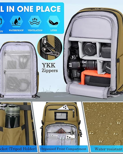 SDYSM Camera Backpack Bag Professional for DSLR/SLR Mirrorless Camera Waterproof 15.6 inch Tactical Camera Bags for Photographers with Rain Cover, Tripod Holder, Small Bag Photography Backpack Case