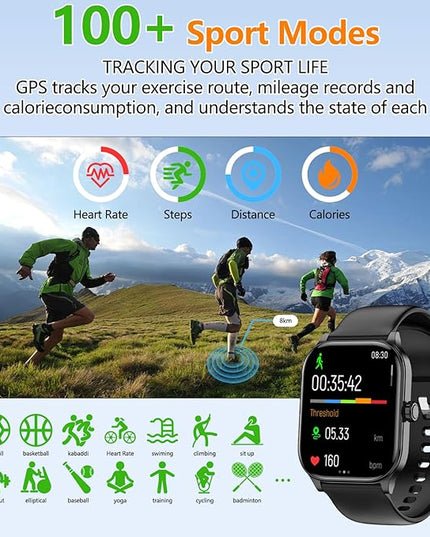 Smart Watch for Women Men with Text and Call, 2025 New AI Smartwatches with Heart Rate/SpO2/Sleep/Stress Monitor, 100+ Sports Modes, GPS Fitness Watches Compatible with iOS/Android (GPS, Black)