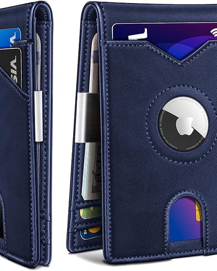 miyozi Airtag Wallet for Men,with Money Clip 11 Cards Slim Front Pocket Leather RFID Blocking Wallet with Gift Box
