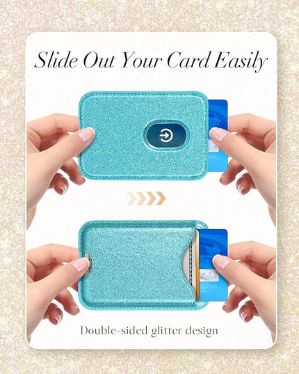 Shorogyt Compatible with Magsafe Wallet Magnetic Card Holder - Glitter Light Blue Phone Wallets for Women Teen Girls for iPhone 17/16/15/14/13/12 Series Slim for Apple Mag RFID Magnet, Fit 3 Cards
