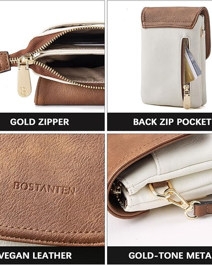 BOSTANTEN Vegan Leather Small Crossbody Bags for Women Designer Cell Phone Bag Wallet Purses Adjustable Strap