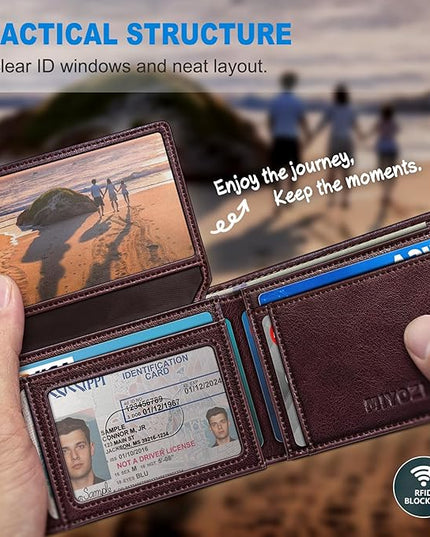 miyozi Airtag Wallet for Men,with Cash Pocket 2 ID Window 13 Cards,Slim Leather Wallet Front Pocket Card Holder RFID Blocking with Gift Box