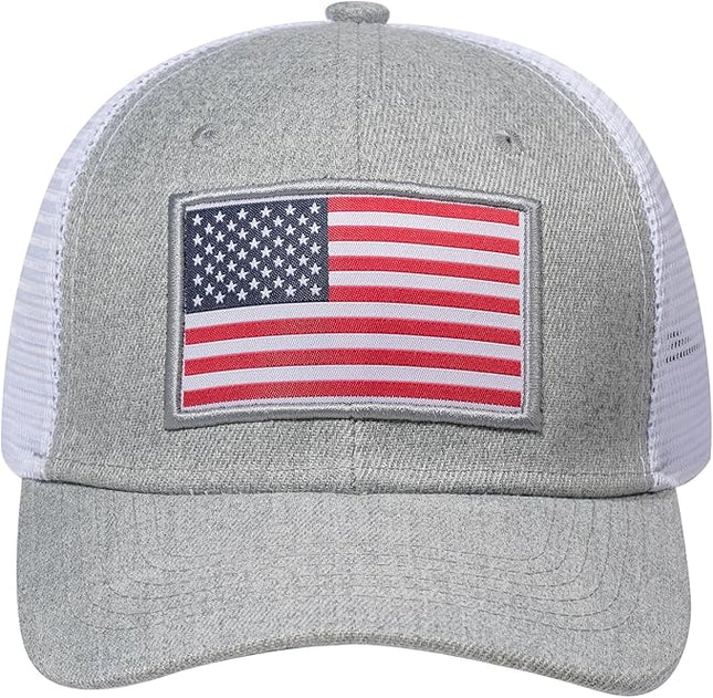 AURR American Flag Trucker Hat, Patriotic Baseball Cap for Men & Women, Breathable Mesh Adjustable Snapback, USA Flag Patch