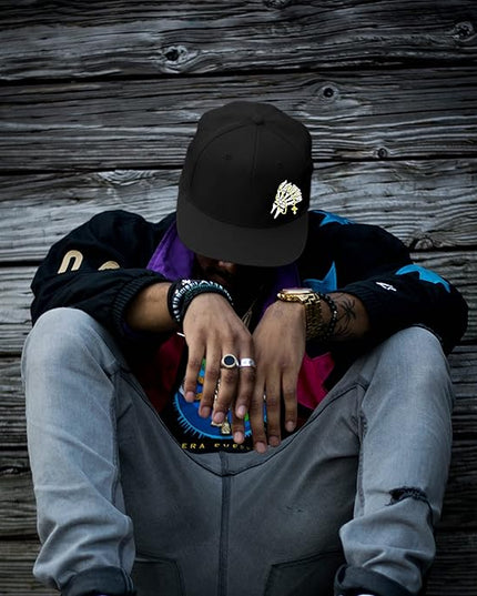 Skull Finger Flat Bill Hats for Men Black Mens Snapback Hat Baseball Cap Fitted Hat Rock N Roll Skeleton Hand Snap Backpack
