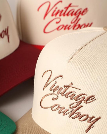 MIRMARU Two-Tone Vintage Canvas Trucker Hats for Men & Women, Adjustable Size Baseball Caps with Trendy Embroidered Design