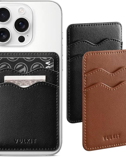 VULKIT 2 Pack Stick on Card Holder Compatible for iphone Leather Cell Phone Wallet Credit Card Case Strong Sticker for Women,Black,Blue