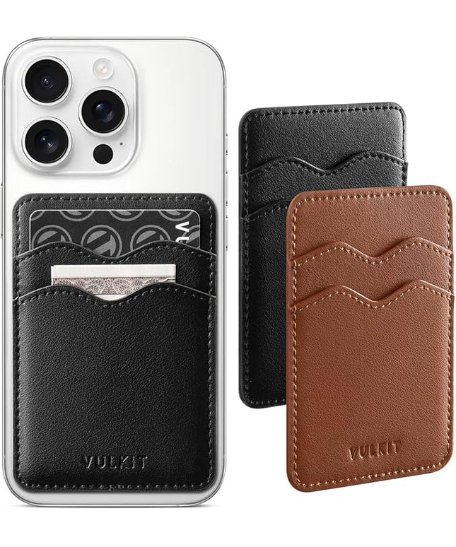 VULKIT 2 Pack Stick on Card Holder Compatible for iphone Leather Cell Phone Wallet Credit Card Case Strong Sticker for Women,Black,Blue