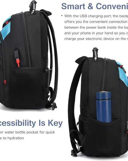 Boavan Laptop Backpack for men, 15.6 inch Laptop Bag with USB Port, Waterproof Travel Work Backpack Purse, Anti-Theft Teacher Nurse Doctor Casual Bookbags Office Business backpack，Sky Blue/Black