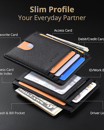 Buffway Slim Minimalist Front Pocket RFID Blocking Leather Wallets for Men and Women - Cross Black