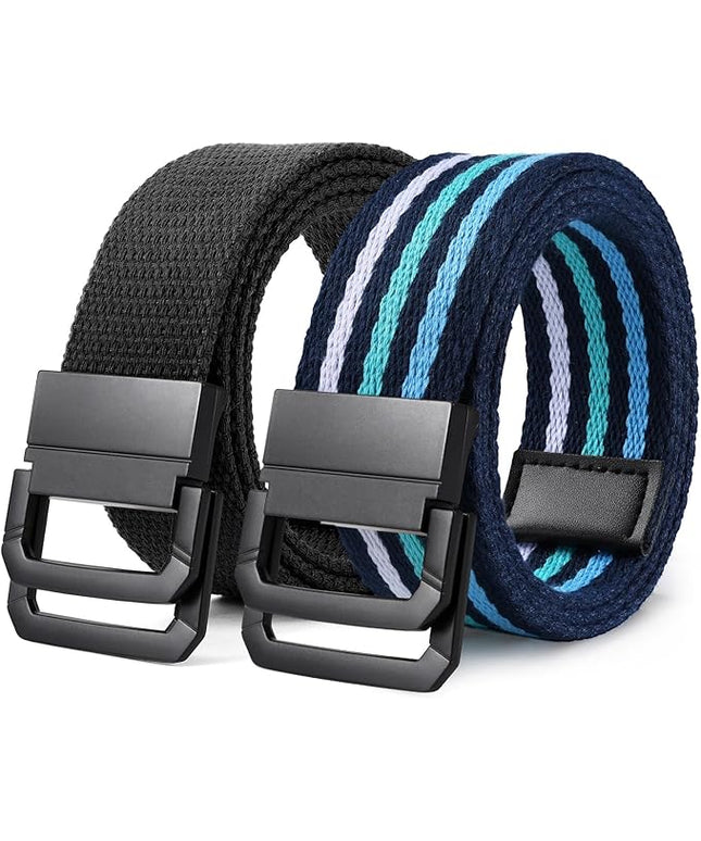 SANSTHS Canvas Belt with Double Ring Buckle, Fabric Web Belt for Women Men Double Ring for Outdoor & Casual Wear