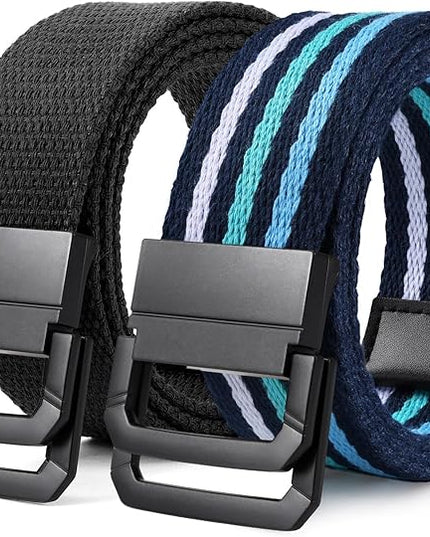 SANSTHS Canvas Belt with Double Ring Buckle, Fabric Web Belt for Women Men Double Ring for Outdoor & Casual Wear