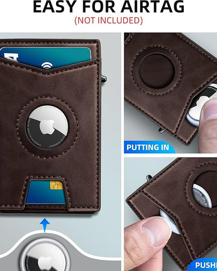 miyozi Airtag Wallet for Men Money Clip 9-Card Pop-Up Credit Card Holder with ID Window RFID Blocking Metal Case Magnetic Closure Front Pocket Wallet Gift Box