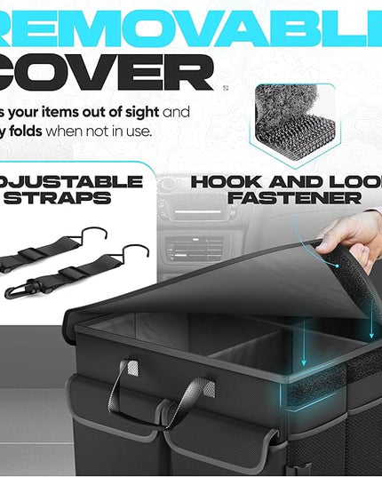 FORTEM Trunk Organizer For SUV Car Trunk Organizer, Foldable Storage, Car Accessories for Women Men, Collapsible Bag, Perfect Christmas Gifts, 600D Oxford, Non Slip Bottom, Straps, Soft Cover (85L)