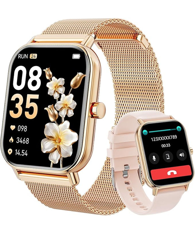 Smart Watch for Women Men, Fitness Tracker Watch for Android Phones iPhone Compatible, 1.85" Smart Watches for Women Men, 110+ Sport Modes Smartwatch (2 Strap)