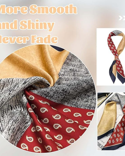 kcctoo 27.5" Mulberry Silk Feeling Head Scarf Women's Fashion Square Neck Satin Scarfs for Bag Hair Scarves Gift