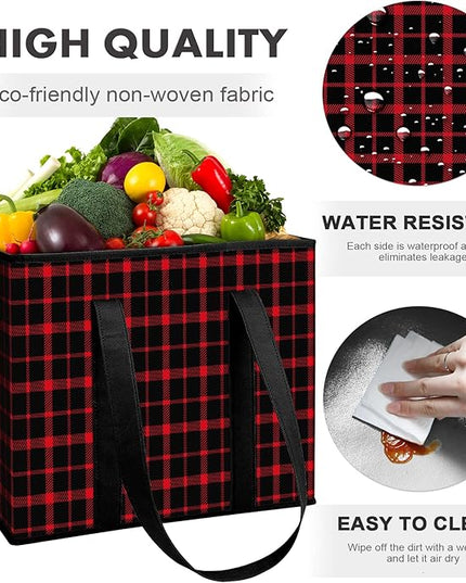WISELIFE Reusable Grocery Bags 2 Pack,Large Grocery Tote Bag Water Resistant Shopping Bags Foldable Grocery Bag for Clothes,Shoes and Picnic,Red