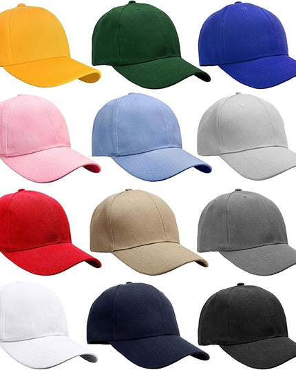 Falari Wholesale Bulk Lot 12-Pack Baseball Cap Adjustable Size Plain Blank Solid Color