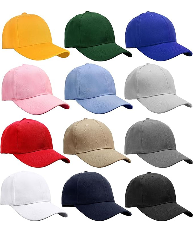Falari Wholesale Bulk Lot 12-Pack Baseball Cap Adjustable Size Plain Blank Solid Color