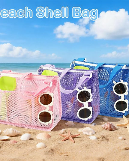 Mesh Beach Bag, Large Beach Tote with Zipper Pocket, Toys Pool Bag for Family Travel Vacation Cruise Essentials