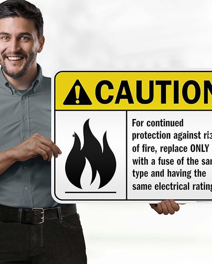 Warning For Continued Protection Against Risk Of Fire Replace Sign, 18x24 Inches, 3M EGP Reflective .080 Aluminum, Fade Resistant, Made in USA by My Sign Center